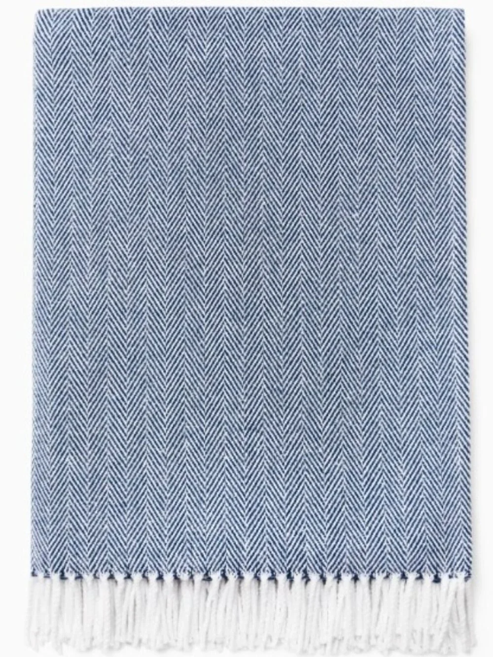 SFERRA NEW Celine Navy Herringbone Throw with Fringe 51